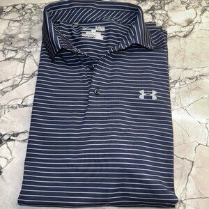 Under Armour Men’s XL Heatgear Loose Polo Shirt Navy Striped Golf